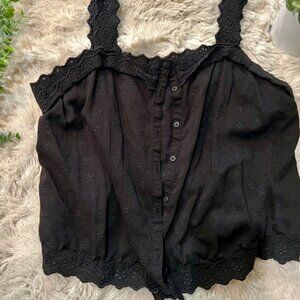 Old Navy Black Eyelet Lace Sleeveless Top – Size S